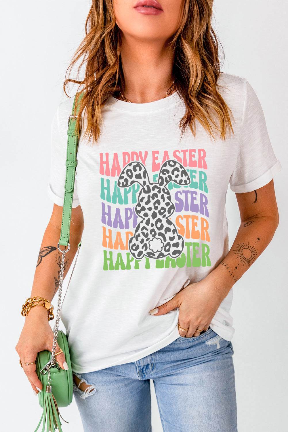HAPPY EASTER Round Neck Short Sleeve T-Shirt - Selvanelle