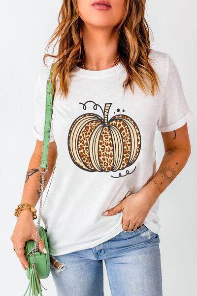 Pumpkin Round Neck Short Sleeve T-Shirt for Casual Wear - Selvanelle