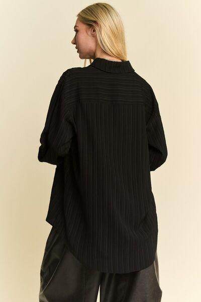 Davi & Dani Crinkled Jacquard Button Down Shirt for Women - Selvanelle