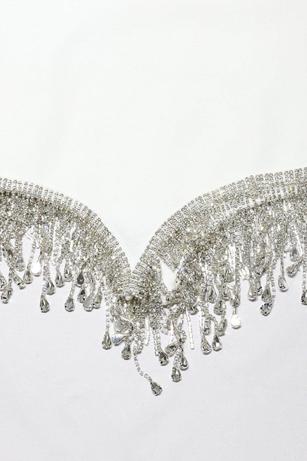 Rhinestone Tassel Hem Bodycon Dress for Stylish Nights - Selvanelle
