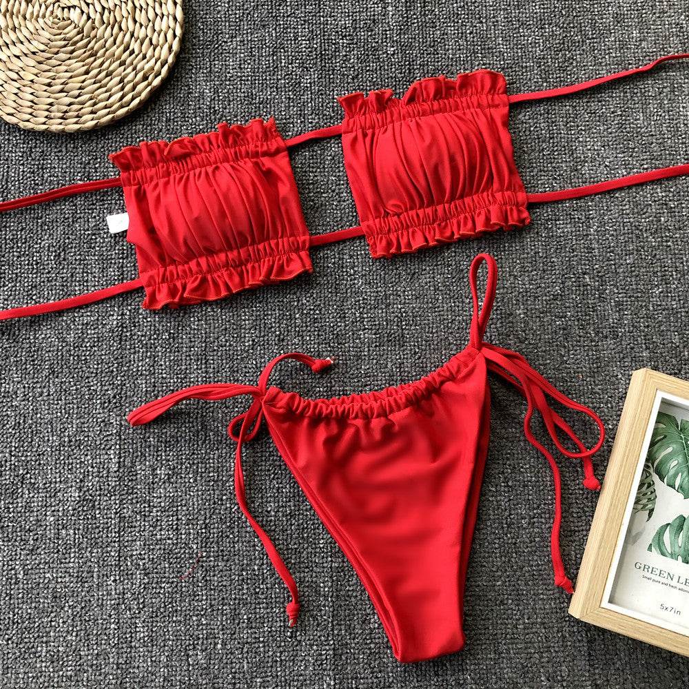 Frill Trim Ruched Bikini Set - Selvanelle