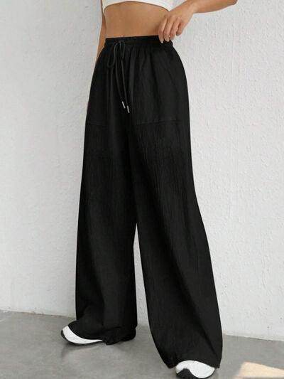 Stylish Drawstring Wide Leg Pants with Pockets for Comfort - Selvanelle