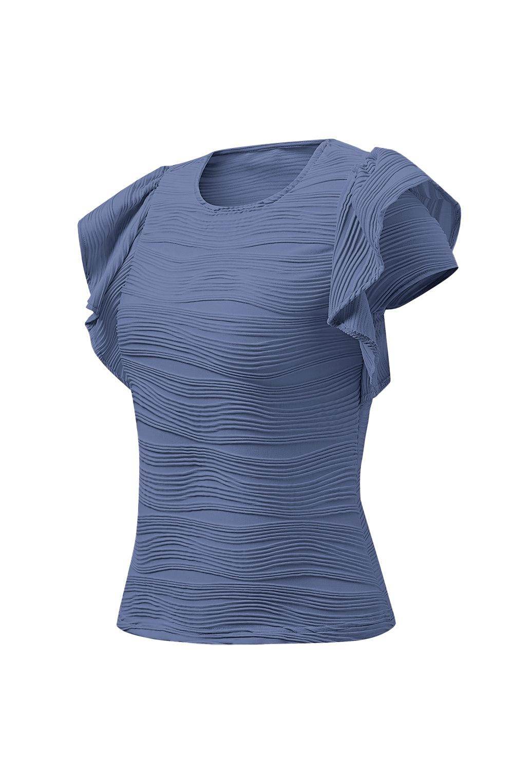 Textured Round Neck Cap Sleeve Top for Casual Style - Selvanelle