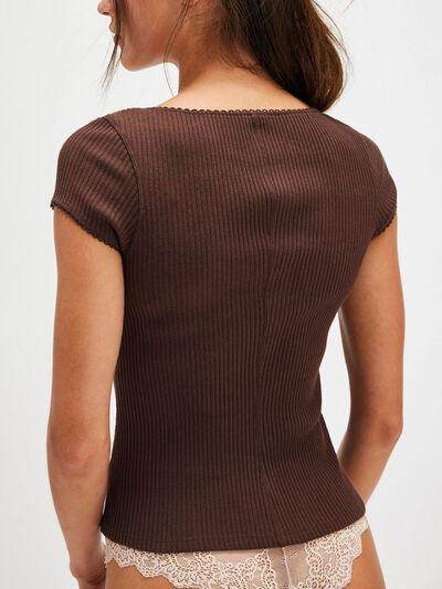 Lovelet Round Neck Button Up Short Sleeve Top for Women - Selvanelle