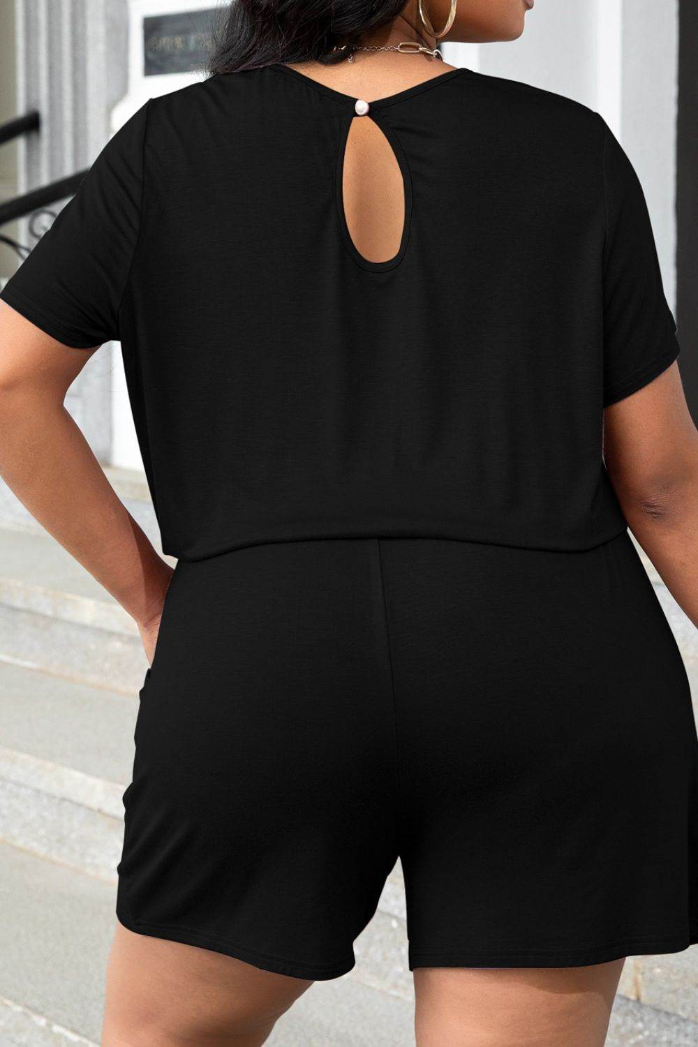 Plus Size Drawstring Waist Romper with Pockets - Selvanelle