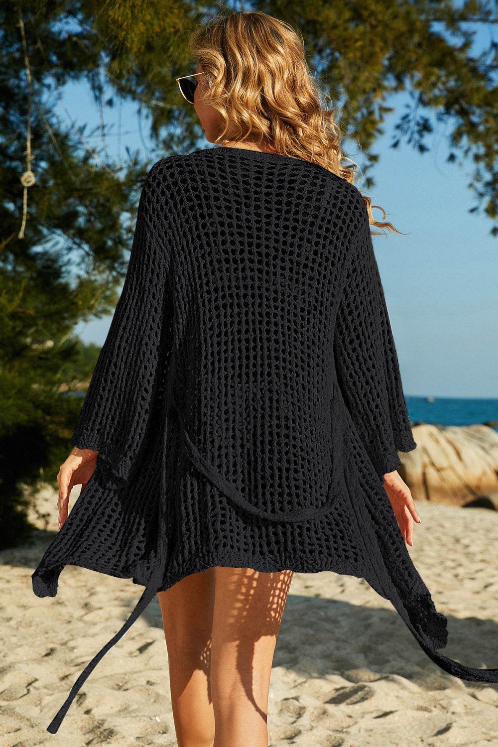 Tie-Waist Openwork Crochet Cover Up - Selvanelle