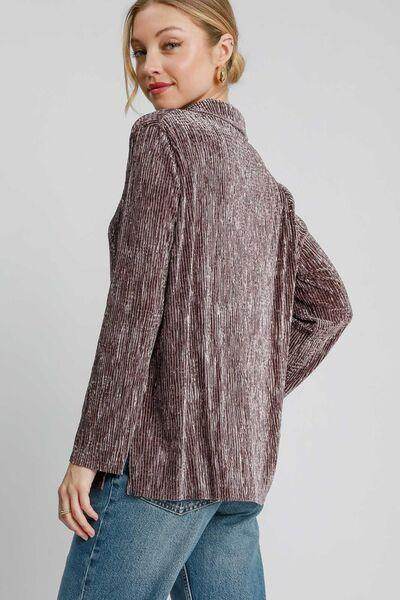 Umgee Side Slit Texture Button Up Shirt for Stylish Looks - Selvanelle