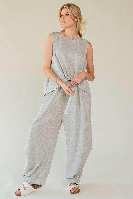 Davi & Dani Drawstring Hem Round Neck Tank and Pants Set - Selvanelle