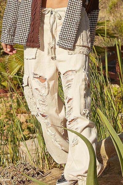 POL Crochet Patch Distressed Washed Jeans for Stylish Comfort - Selvanelle