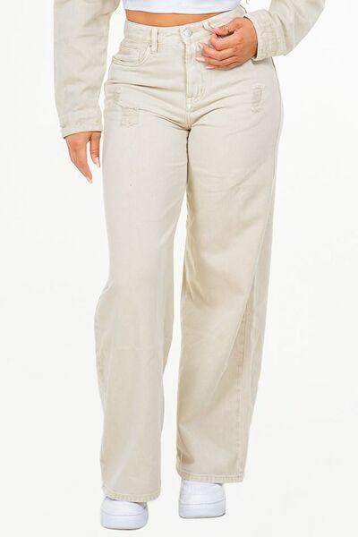 American Bazi High Waist Distressed Wide Leg Jeans Women - Selvanelle