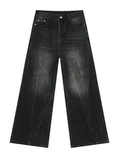 Washed Lightning Pattern Wide Leg Jeans for Stylish Comfort - Selvanelle