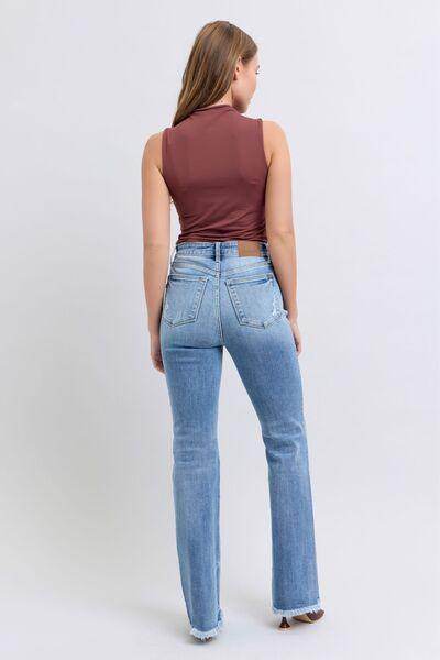 Judy Blue Full Size Raw Hem High Rise Bootcut Jeans for Women - Selvanelle