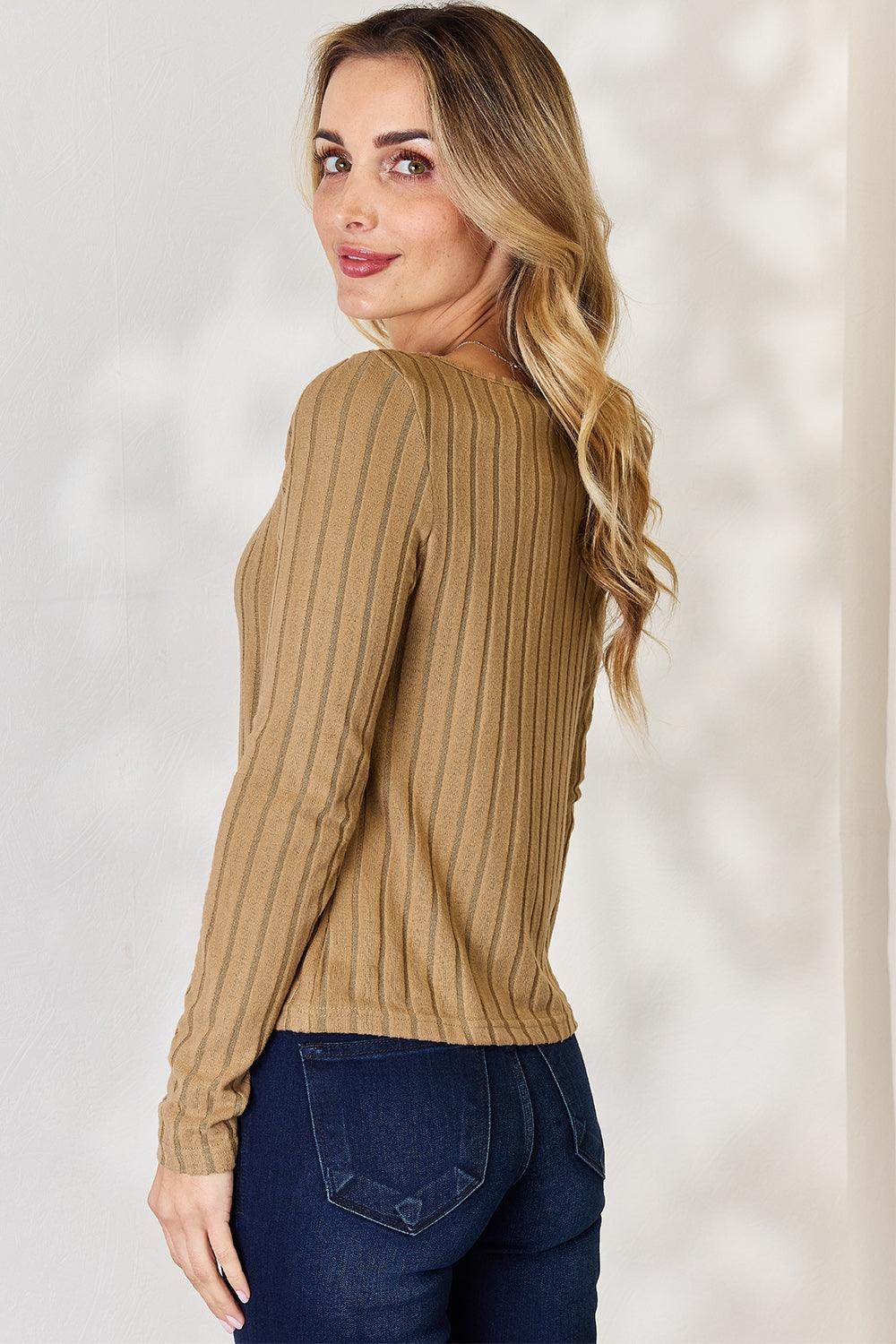 Basic Bae Full Size Ribbed Long Sleeve T-Shirt for Women - Selvanelle