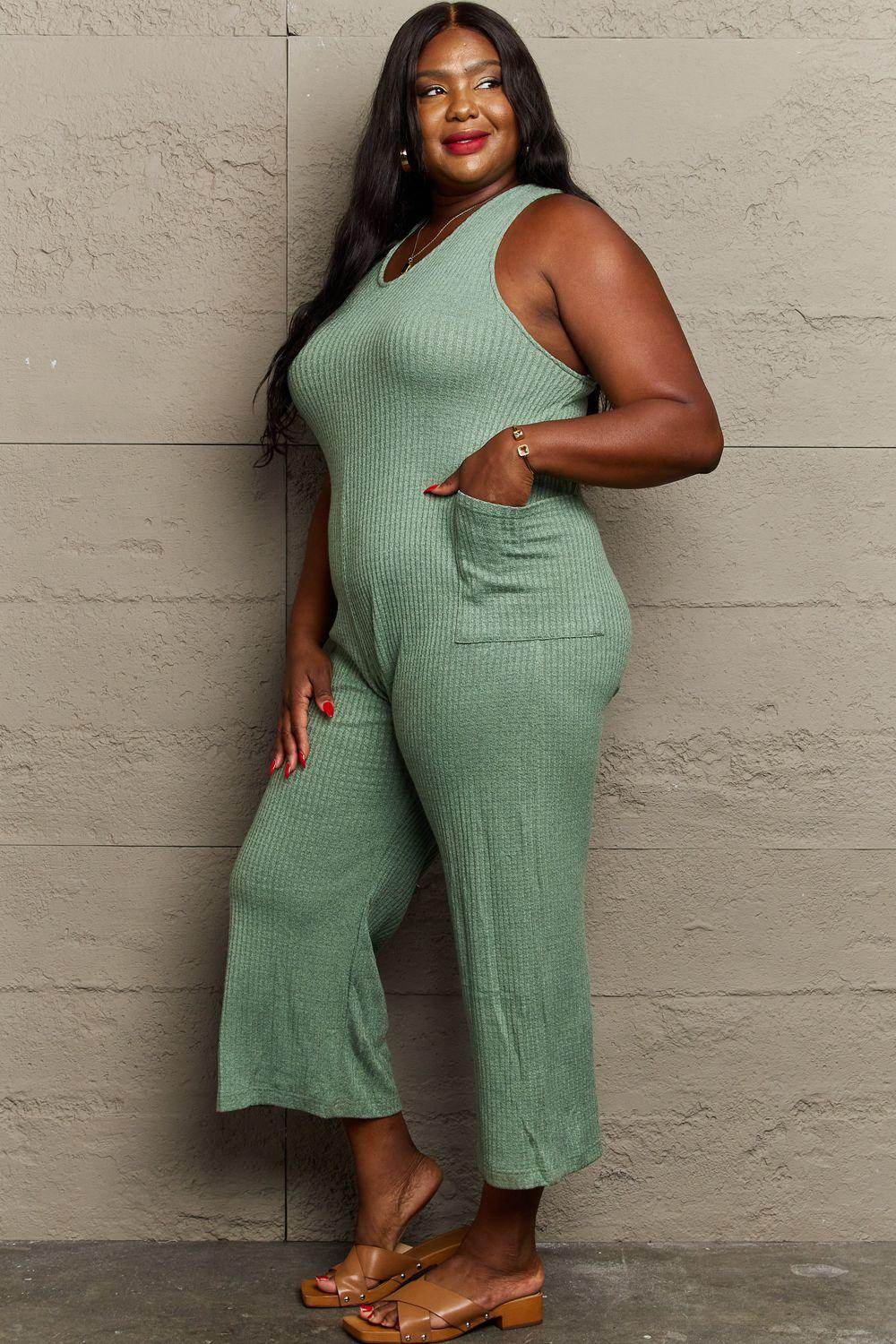 HEYSON Don't Get It Twisted Full Size Rib Knit Jumpsuit - Selvanelle