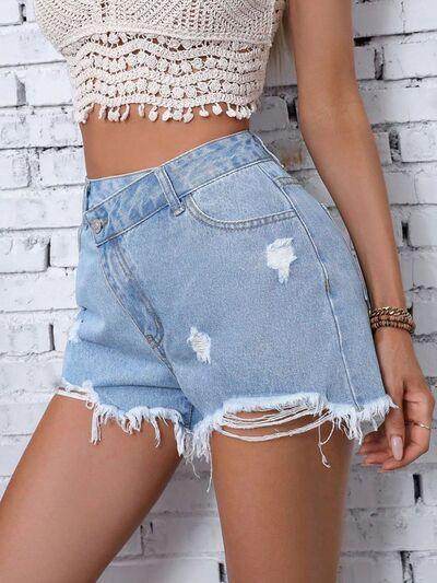 Distressed Raw Hem Denim Shorts for Stylish Summer Wear - Selvanelle