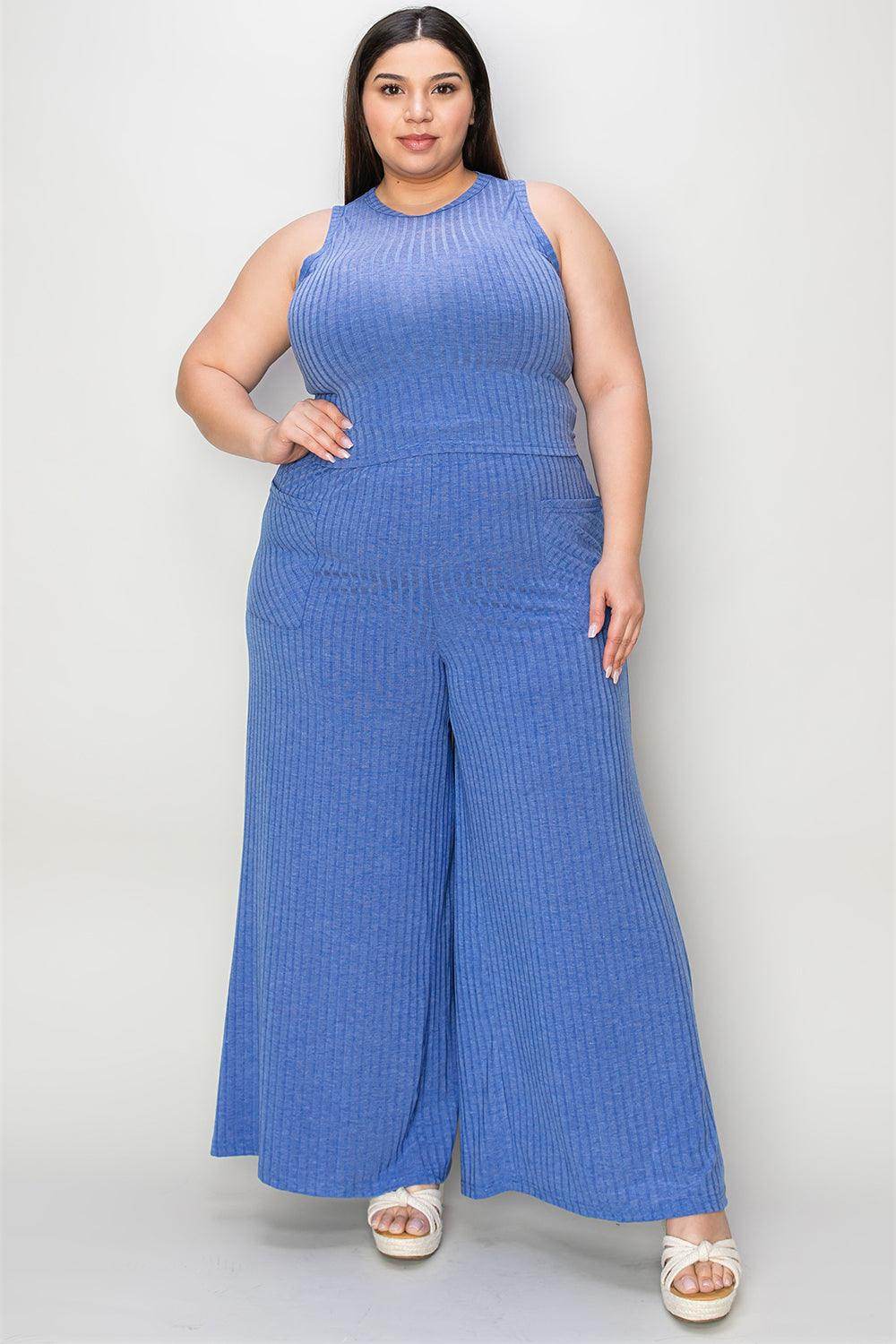 Basic Bae Full Size Ribbed Tank and Wide Leg Pants Set - Selvanelle