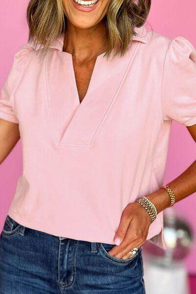 Johnny Collar Short Sleeve T-shirt for Casual Style Wear - Selvanelle