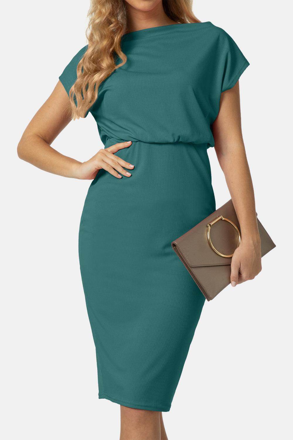 Boat Neck Short Sleeve Knee-Length Dress for Women - Selvanelle