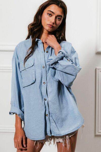 BiBi Button Down Stitch Detail Shirt With Chest Pockets - Selvanelle