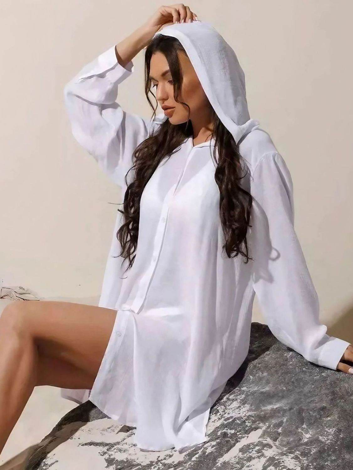 Button Down Hooded Cover-Up - Selvanelle