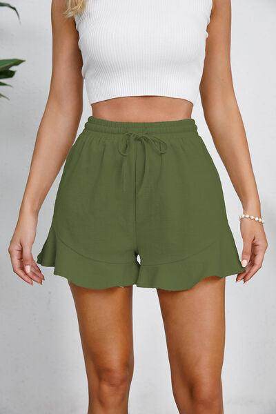 Full Size Drawstring Ruffle Hem Shorts for Women - Selvanelle