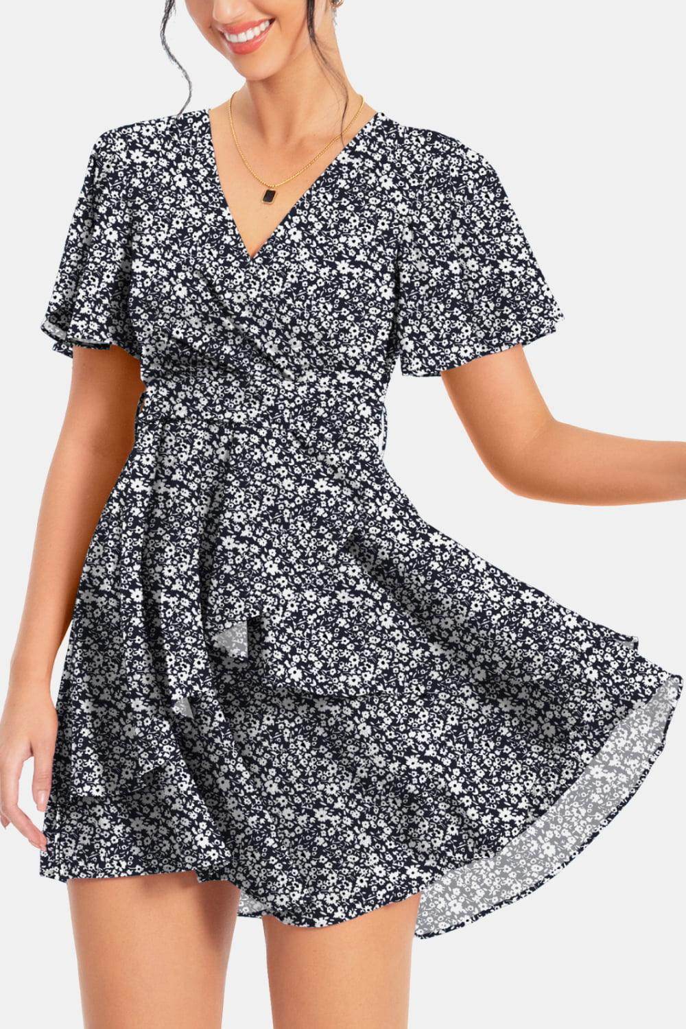 Surplice Neck Flutter Sleeve Dress for Chic Summer Style - Selvanelle