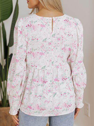 Printed Round Neck Long Sleeve Blouse for Women Fashion - Selvanelle
