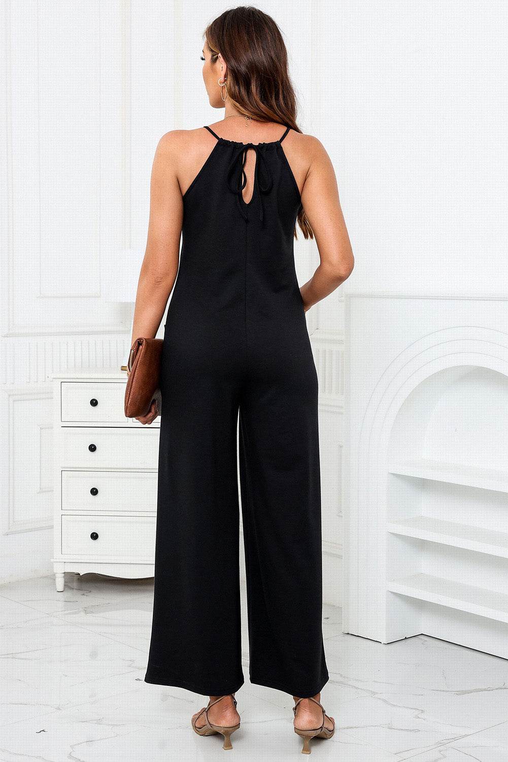 Scoop Neck Wide Leg Jumpsuit with Pockets - Selvanelle