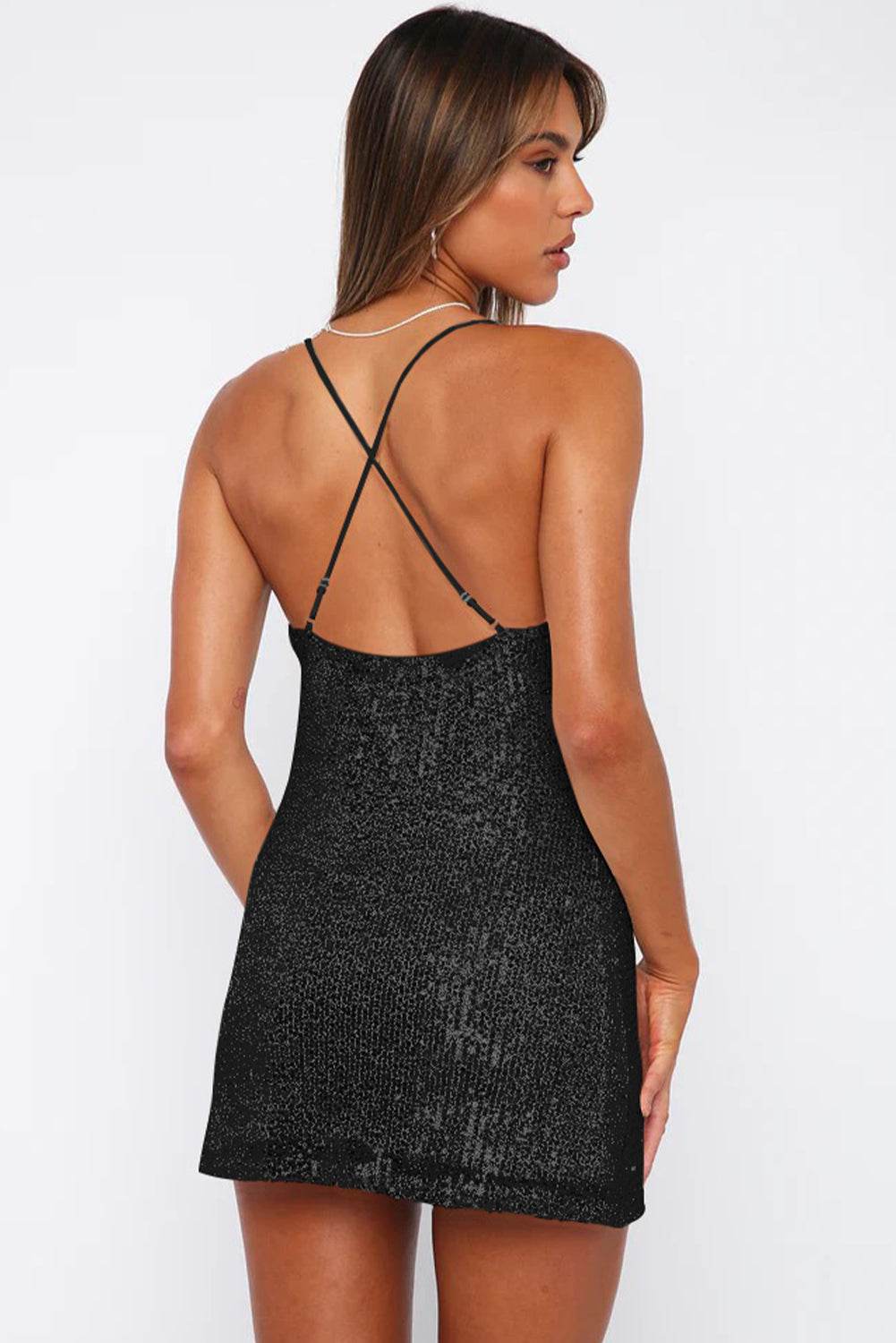 Cowl Neck Contrast Sequin Sleeveless Mini Dress - Selvanelle