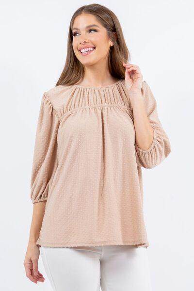 Celeste Full Size Puff Sleeve and Bow Detail Top Plus Size - Selvanelle