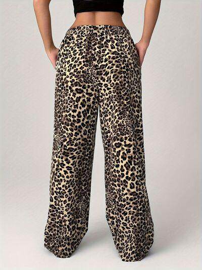 Leopard Wide Leg Pants with Pockets for Stylish Comfort - Selvanelle