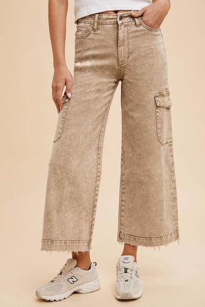 Annie Wear Raw Hem Wide Leg Jeans with Cargo Pockets - Selvanelle