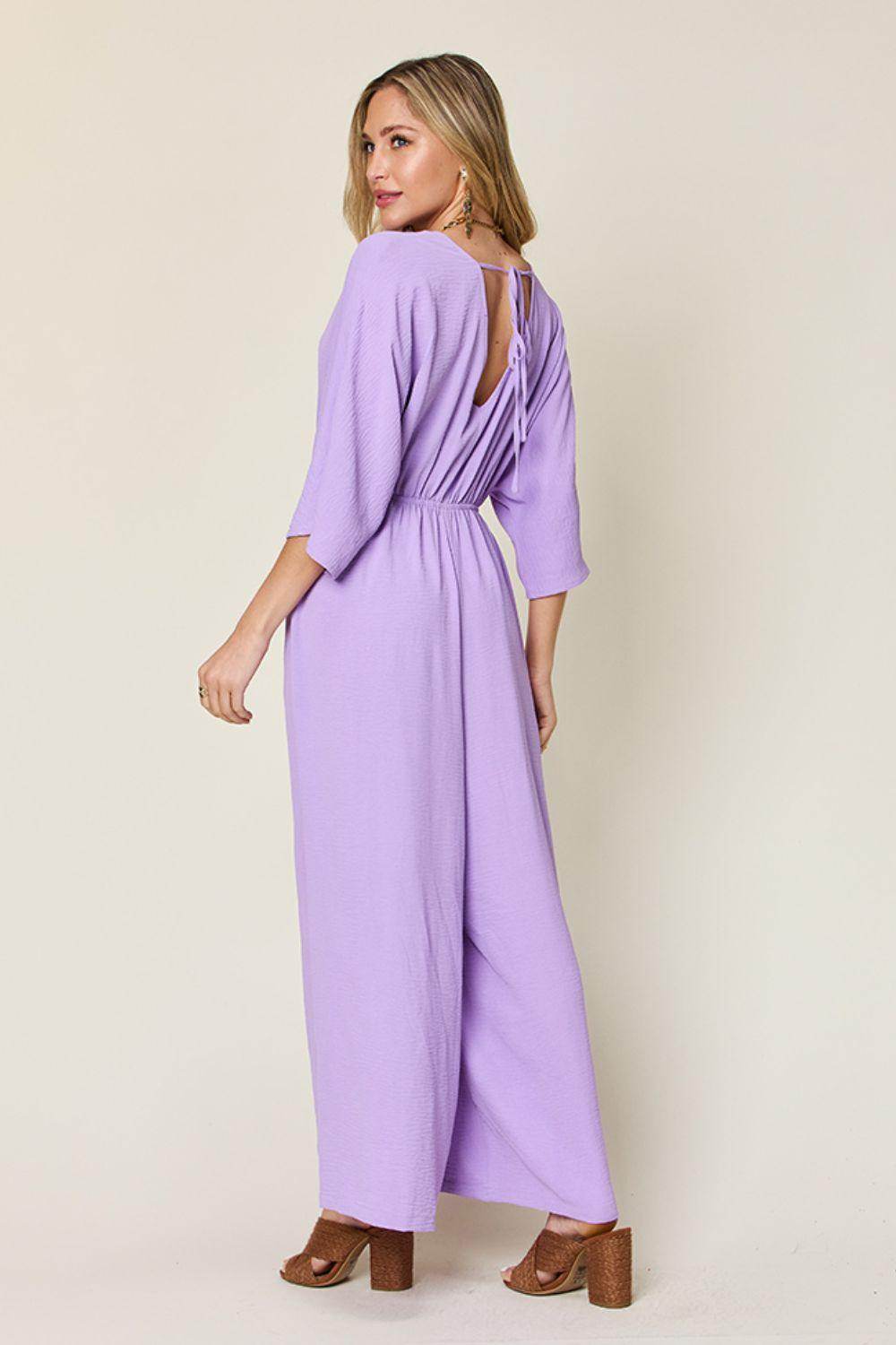 Double Take Full Size Surplice Wide Leg Jumpsuit with Pockets - Selvanelle
