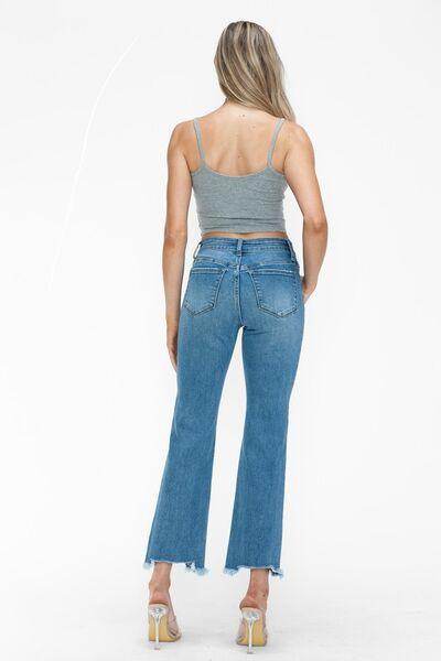 bytos Raw Hem Distressed Mid Rise Crop Jeans for Women - Selvanelle