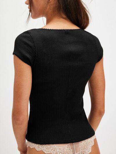 Lovelet Round Neck Button Up Short Sleeve Top for Women - Selvanelle