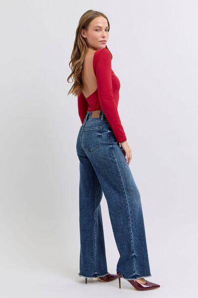 Judy Blue Full Size Raw Hem Mid Rise Jeans for Women - Selvanelle