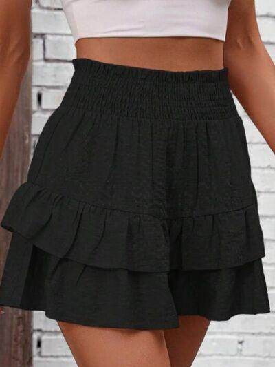 Smocked Layered Shorts for Women in Ruffled Sheer Style - Selvanelle