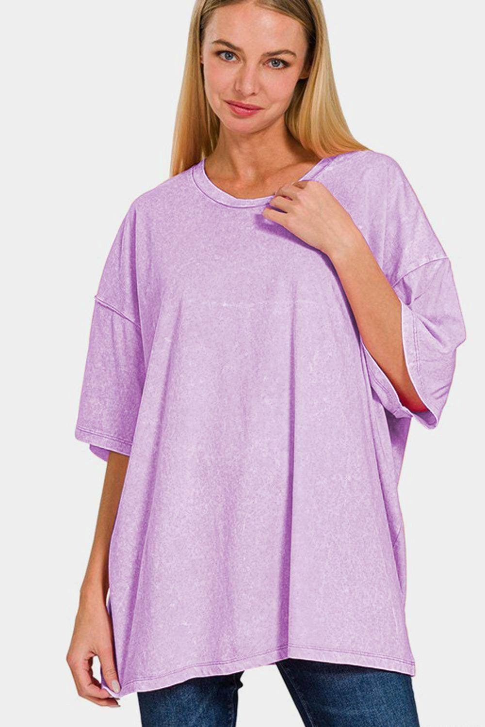 Zenana Full Size Washed Round Neck Drop Shoulder T-Shirt - Selvanelle