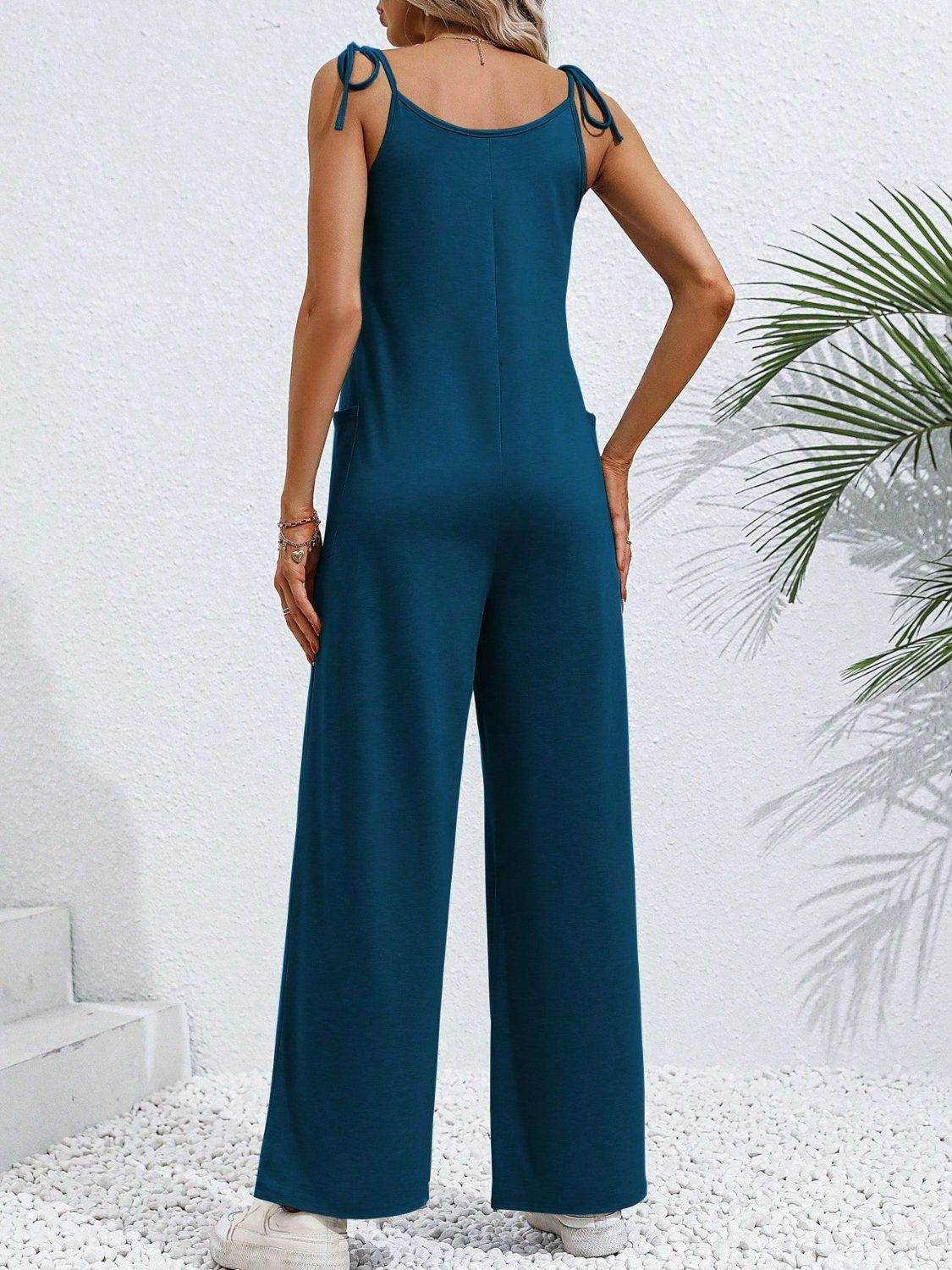 Scoop Neck Tie Shoulder Jumpsuit - Selvanelle