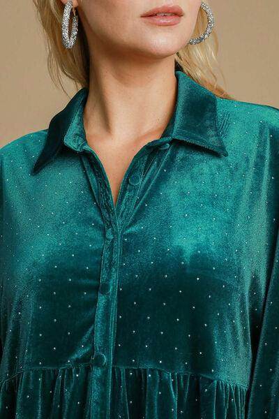 Umgee Full Size Polka Dot Collared Neck Button Up Shirt - Selvanelle