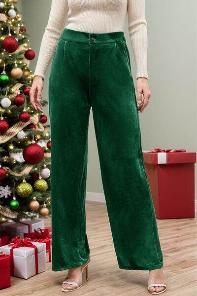 Velvet Wide Leg Pants with Pockets for Stylish Comfort - Selvanelle