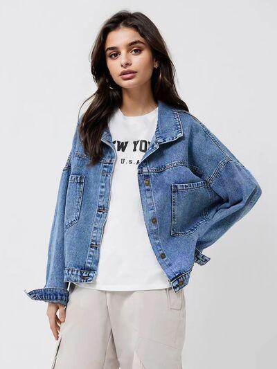 Pocketed Button Up Long Sleeve Denim Top for Women - Selvanelle