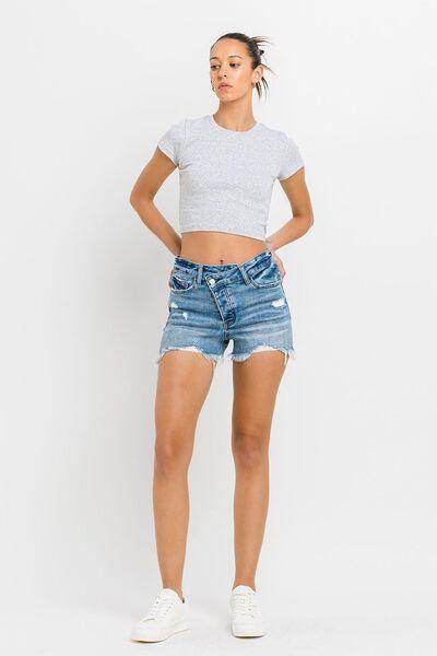 Lovervet Stepped Waist Raw Hem Denim Shorts for Summer - Selvanelle