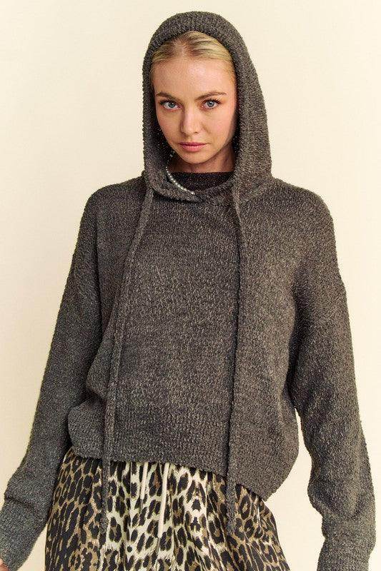Davi & Dani Drop Shoulder Long Sleeve Hooded Sweater for Women - Selvanelle
