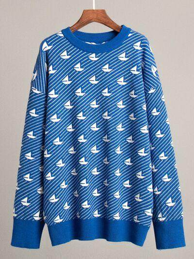 Contrast Round Neck Long Sleeve Sweater for Women Fashion - Selvanelle