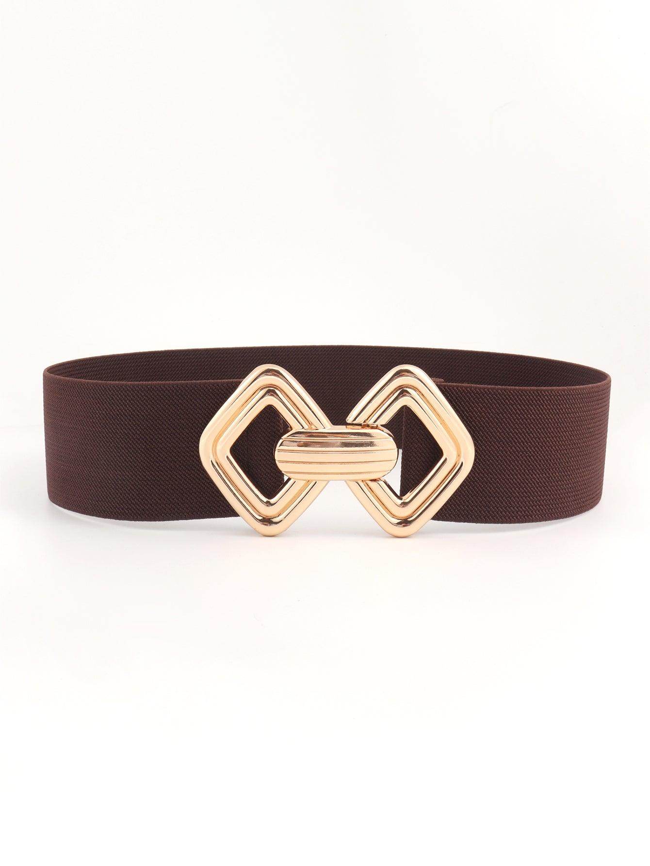 Geometric Buckle Elastic Wide Belt for Stylish Comfort - Selvanelle