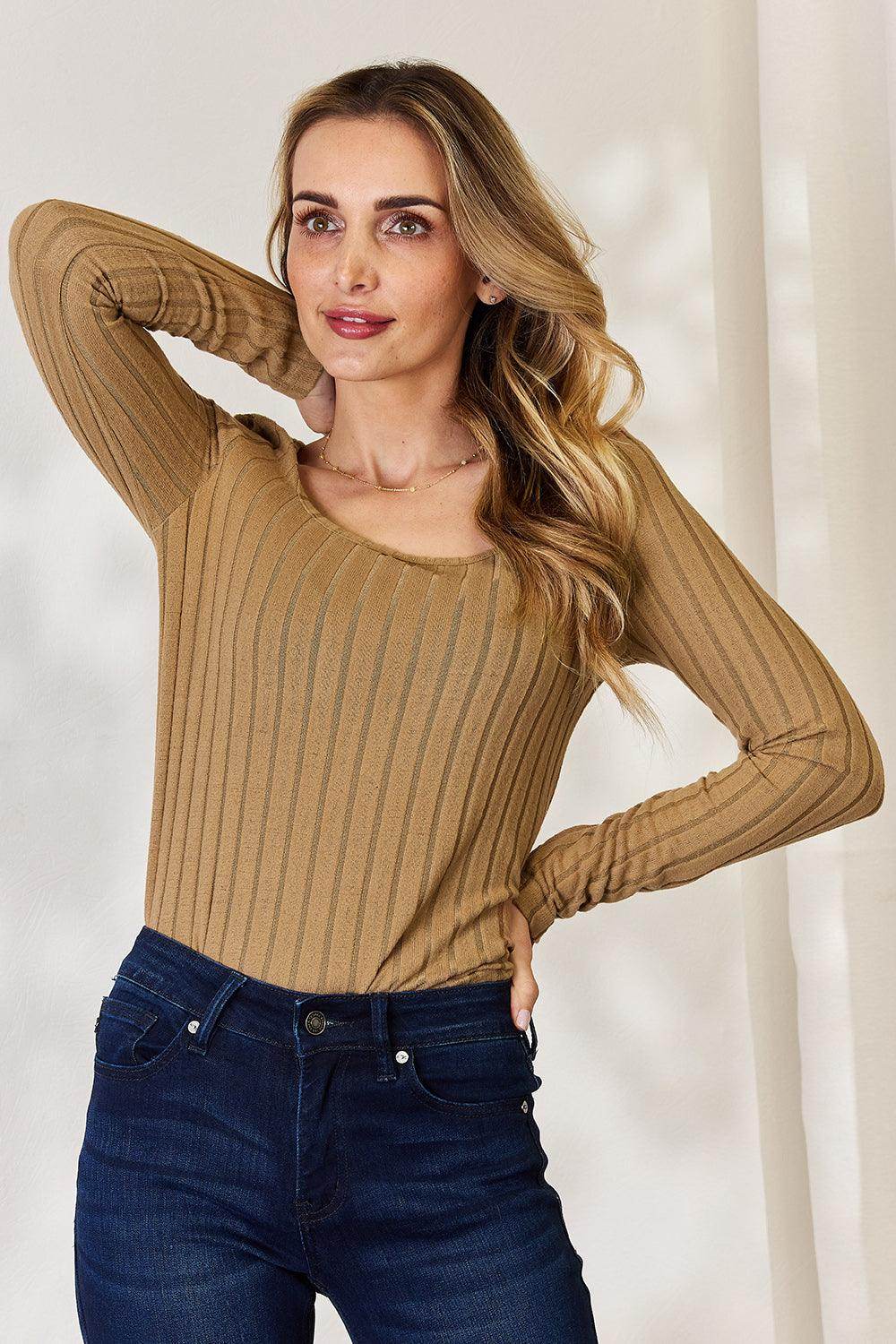 Basic Bae Full Size Ribbed Long Sleeve T-Shirt for Women - Selvanelle