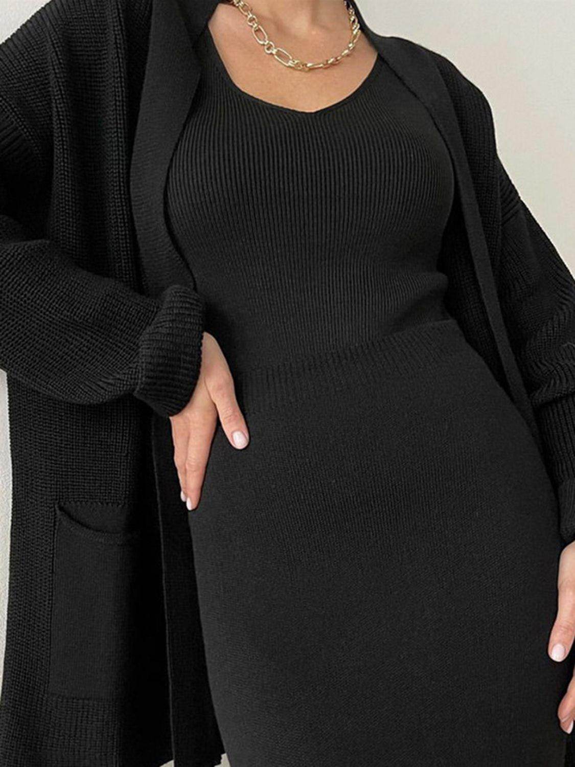 Pocketed Long Sleeve Cardigan and Skirt Sweater Set - Selvanelle