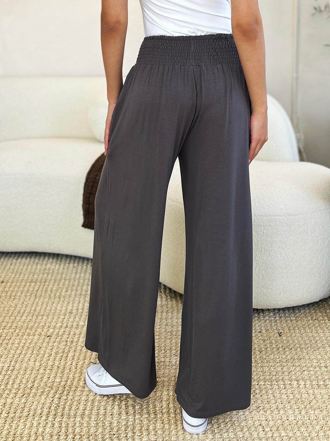 Double Take Full Size Smocked Wide Waistband Wide Leg Pants - Selvanelle