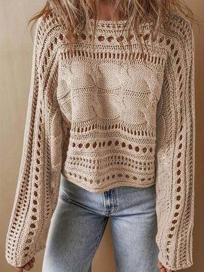 Hollow Out Cable-Knit Boat Neck Sweater for Women - Selvanelle